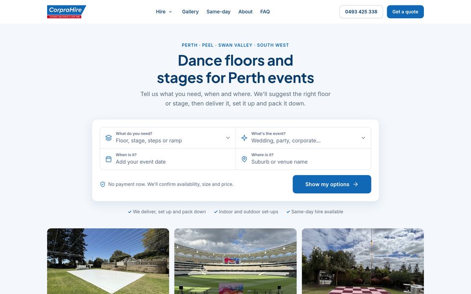 CorpraHire home page on desktop